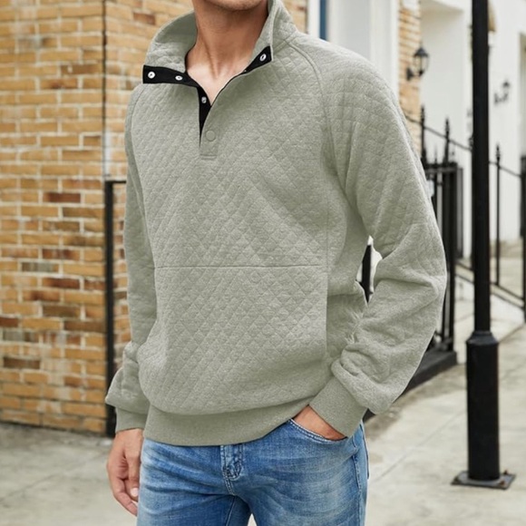 JMIERR Mens Fall Fashion Quarter Button Pullover Quilted w/kangaroo pockets - Picture 6 of 8